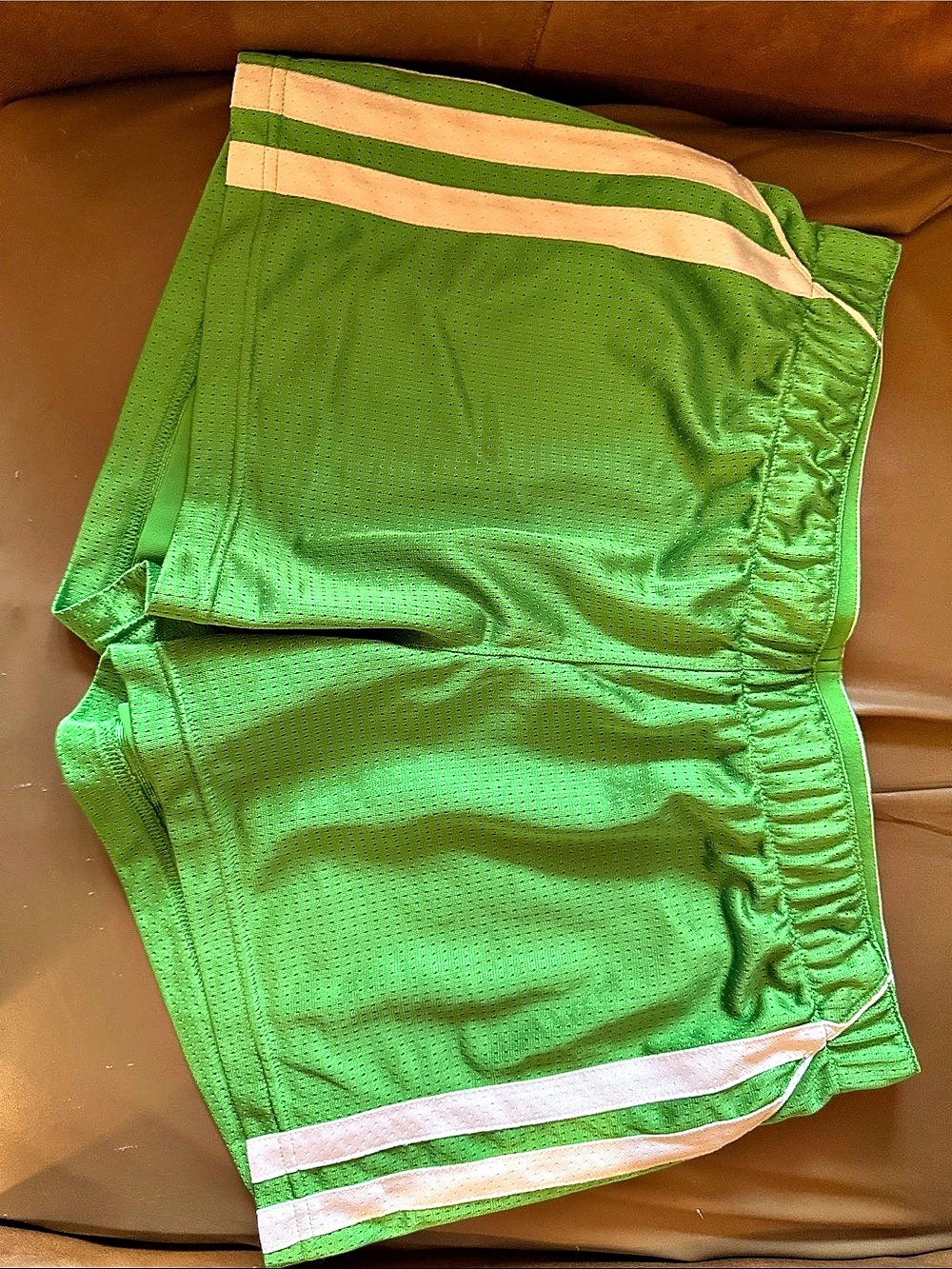 adidas Striped Athletic Shorts in Green & White Size Medium